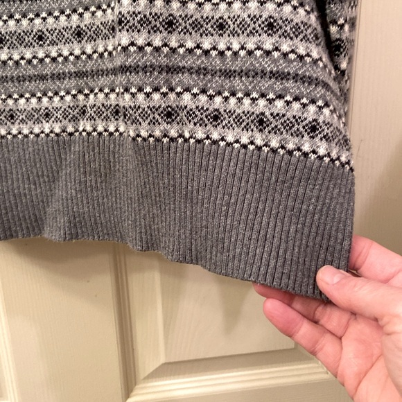 LL Bean Turtleneck Sweater Fair Isle pattern Grey Black White Cotton Cashmere MP - Picture 7 of 12